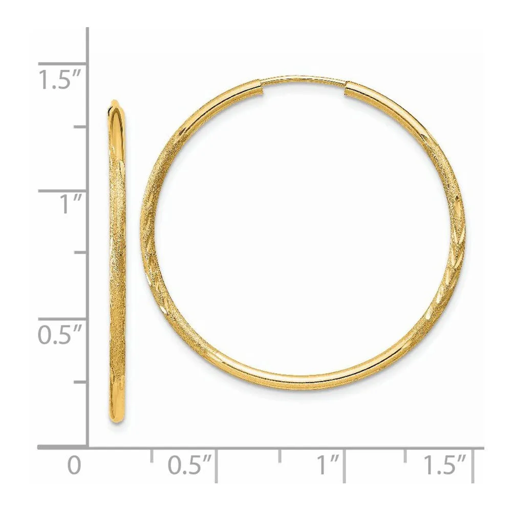 1.5mm x 33mm 14k Yellow Gold Satin Diamond-Cut Endless Hoop Earrings