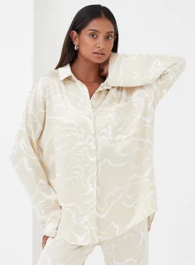 Beige Abstract Line Satin Shirt - Norma