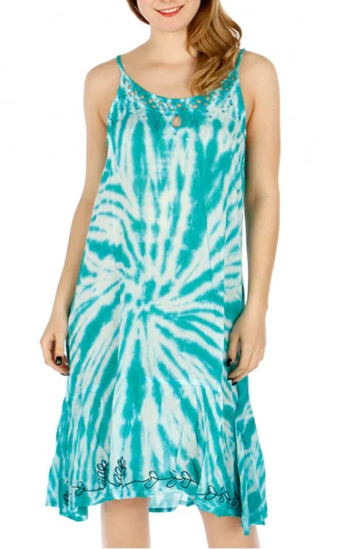 Cutout neckline tie dye effect dress Casual Fabric Light Comfortable Rayon