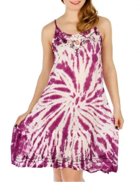 Cutout neckline tie dye effect dress Casual Fabric Light Comfortable Rayon