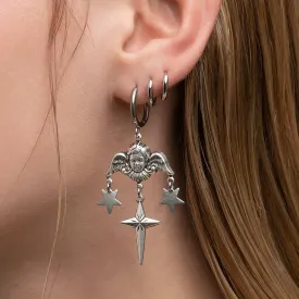 FLORENTINA. Cherub & Stars Drop Earrings - Silver