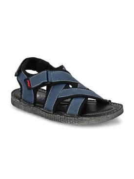 Hitz Men's Blue Synthetic Casual Sandals with Velcro Closure