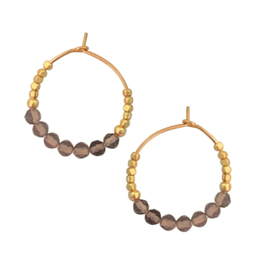 HOOP EARRING STONES SMOKY QUARTZ