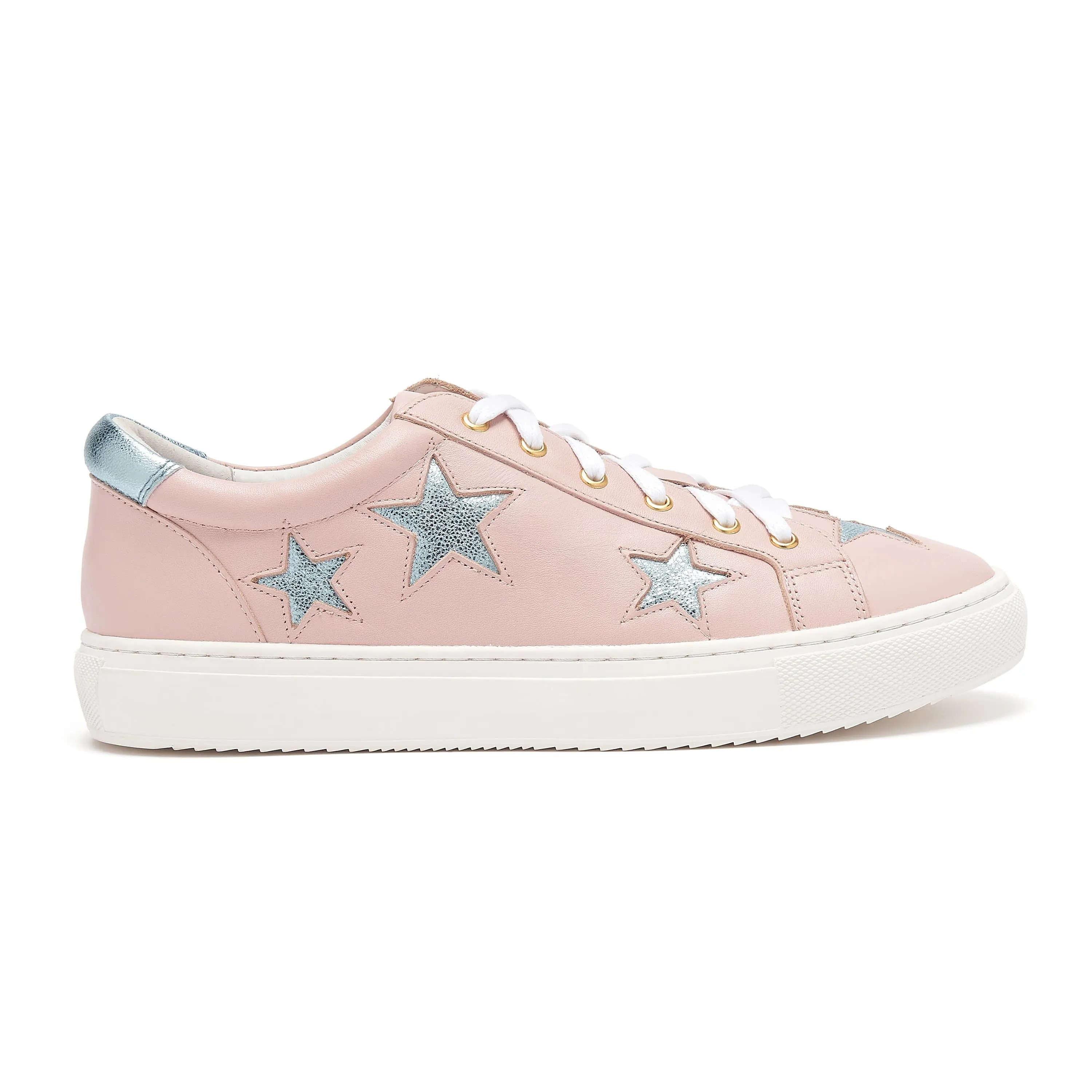 Hoxton - Pastel Pink with Blue Stars Leather Trainers