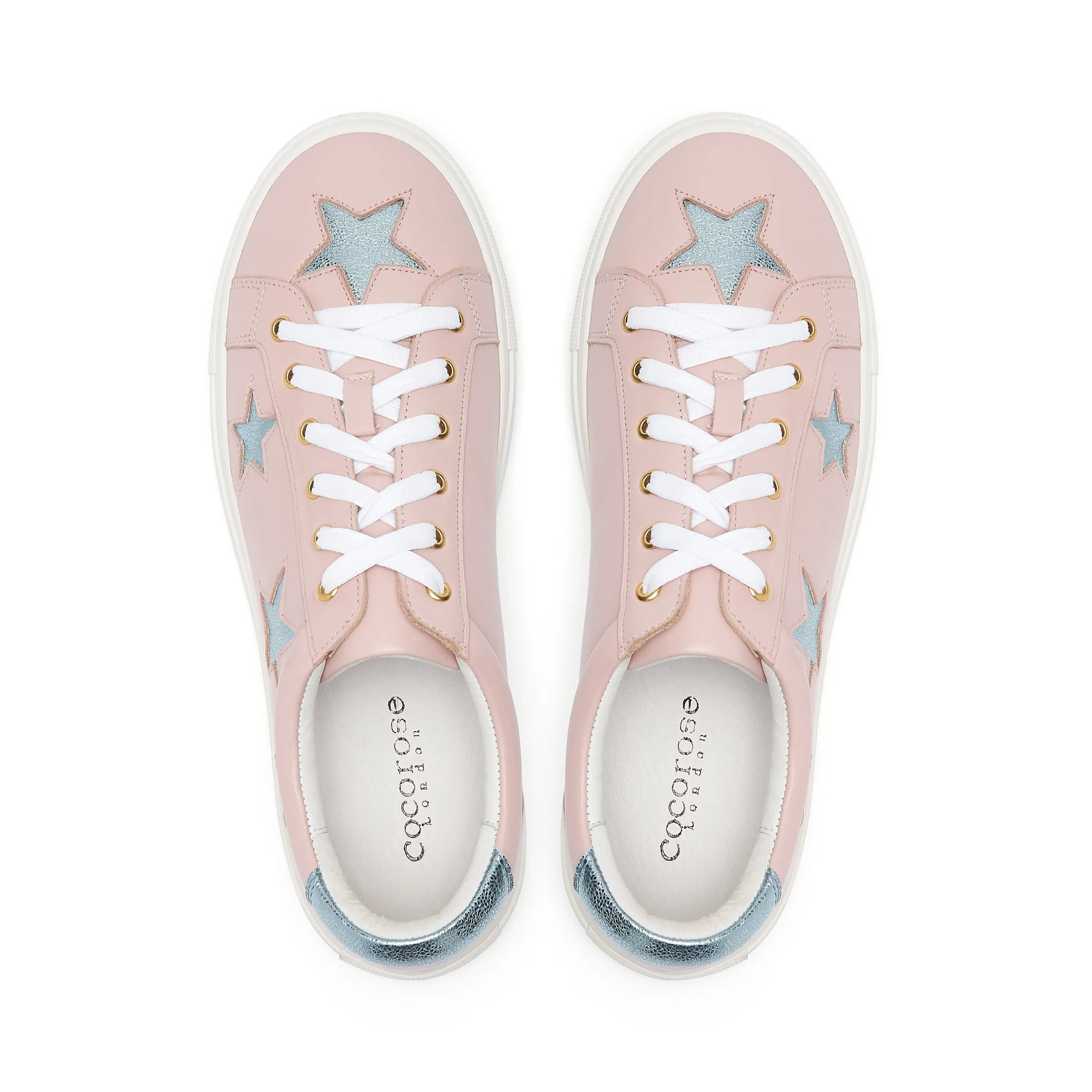 Hoxton - Pastel Pink with Blue Stars Leather Trainers