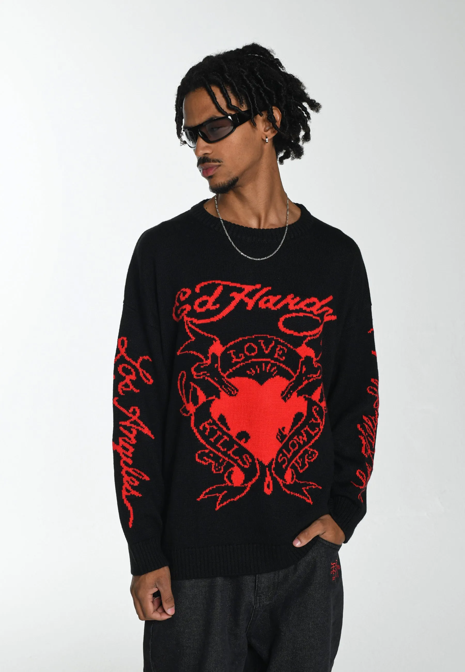 Mens Love Kill La Jaquard Knitted Jumper - Black