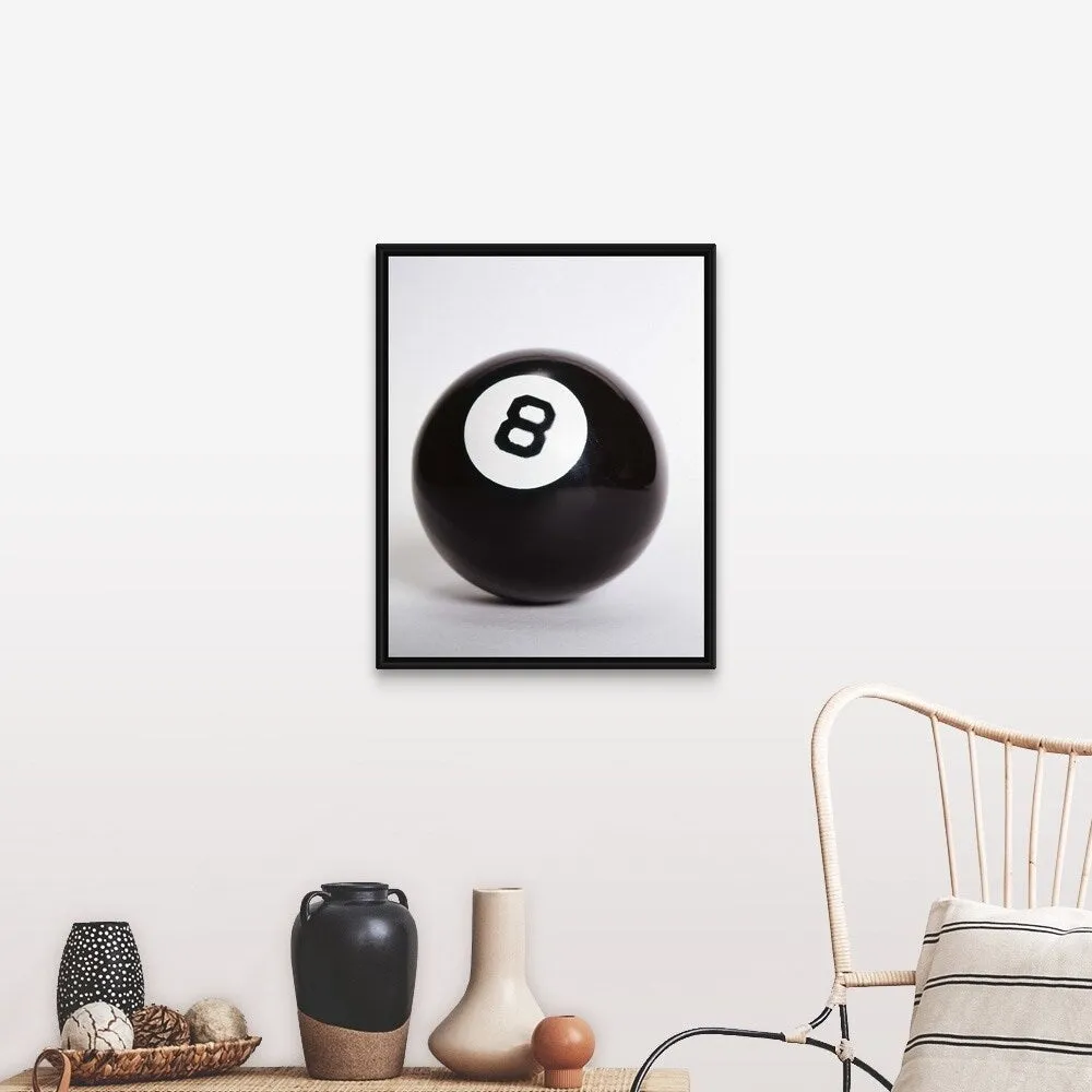 "1970's Pool Billiard Ball Eight Ball" Black Float Frame Canvas Art - Multi